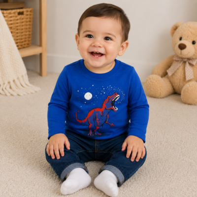 Camiseta Azul de Dinosaurio Manga Larga – Cat & Jack 12 Meses