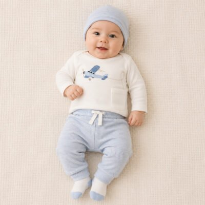 Conjunto Carter’s de 4 piezas para bebé – 3 meses ✈️💙