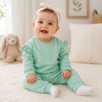Conjunto Cat & Jack de 2 Piezas para Bebita 3–6 Meses – Verde Menta con Lunares