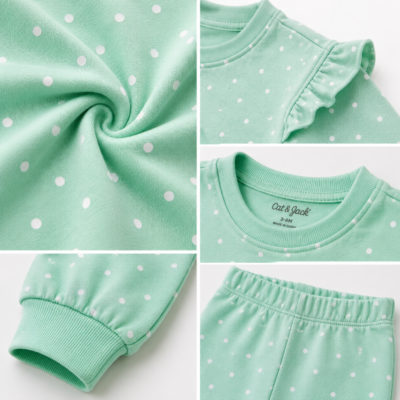 Conjunto Cat & Jack de 2 Piezas para Bebita 3–6 Meses – Verde Menta con Lunares