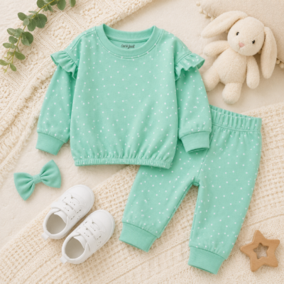 Conjunto Cat & Jack de 2 Piezas para Bebita 3–6 Meses – Verde Menta con Lunares