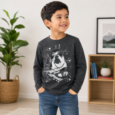Buso Ligero Cat & Jack con Estampado Bulldog DJ para Niño – Gris Oscuro | Talla 4