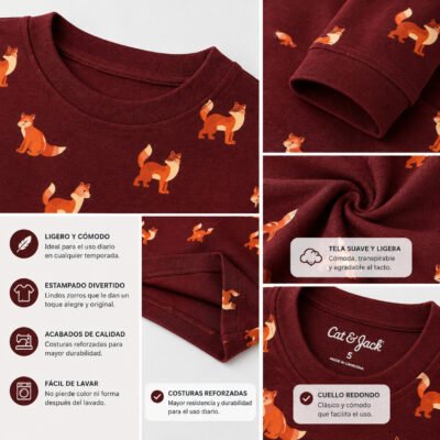 Buso Ligero Cat & Jack Estampado de Zorros para Niño – Talla 5 | Importado