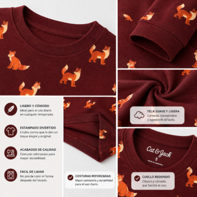 Buso Ligero Cat & Jack Estampado de Zorros para Niño – Talla 5 | Importado