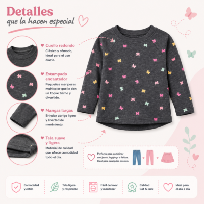 2026/05/1002041982.png Buso Ligero Cat & Jack Gris con Estampado de Mariposas para Niña – Talla 5