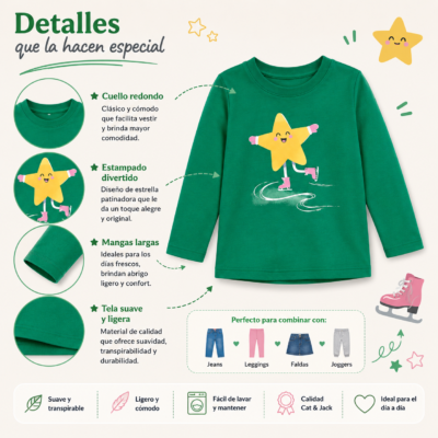 2026/05/1002041988.png Buso Ligero Cat & Jack Verde con Estampado de Estrella Patinadora para Niña – Talla 5