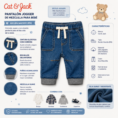 Pantalón Jogger de Mezclilla para Bebé Recién Nacido – Cat & Jack