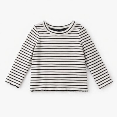 2026/05/246856.jpg Camiseta de Manga Larga a Rayas Blanco y Negro para Niña – Talla 5
