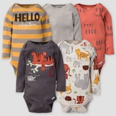 Set de 5 Bodys Gerber para Recién Nacido RN - Safari