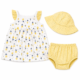 Conjunto de 3 Piezas para Bebita | Vestido, Cubrepañal y Sombrero | 6-9 Meses