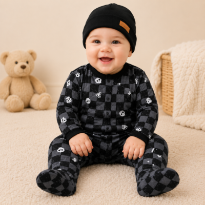 2026/06/529194.png Conjunto Lila & Jack para Bebé Niño 6 Meses Mono con Gorro Gris y Negro