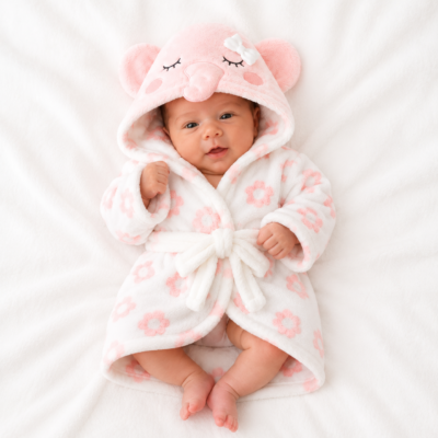 Bata de baño Afelpada para bebita 0/6 Meses con Capucha