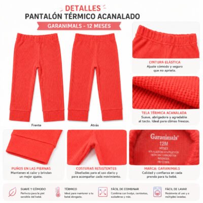 Pantalón Térmico Acanalado Garanimals Coral – 12 Meses