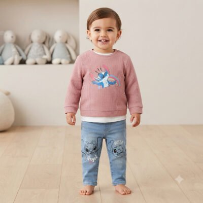 Conjunto para Bebita Stitch Kiabi – Suéter y Jean