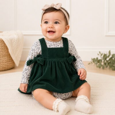 Vestido Carter's para Bebé Niña | Vestido de Pana Verde con Body Floral | 6 Meses