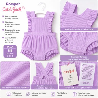 Romper acanalado lila para bebé Cat & Jack con vuelos | Recién nacida (NB)