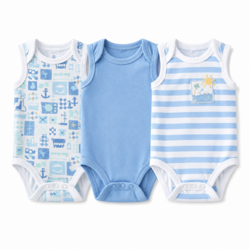 Set de 3 Bodys Sin Mangas Millie & Miles® para Bebé Niño – 6-9 Meses