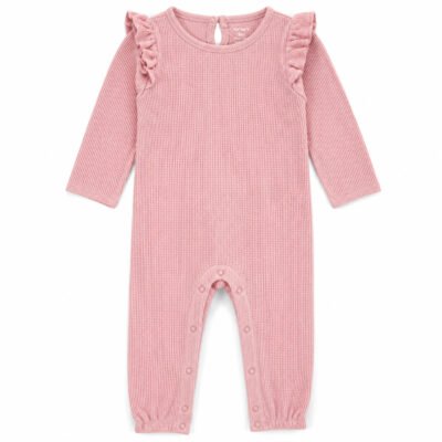 Enterizo para Bebita Manga Larga con Olanes | Rosa Pastel | 9 Meses
