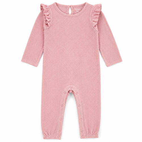 Enterizo para Bebita Manga Larga con Olanes | Rosa Pastel | 9 Meses