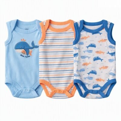Set de 3 Bodys Sin Mangas Millie & Miles® para Bebé Niño – 0-3 Meses