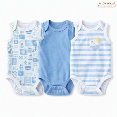 Set de 3 Bodys Sin Mangas Millie & Miles® para Bebé Niño – 6-9 Meses