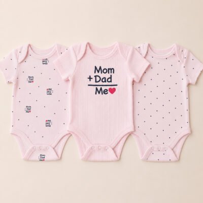 Set de 3 bodys manga corta Sterling Baby® rosado – 6 meses