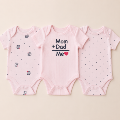 Set de 3 bodys manga corta Sterling Baby® rosado – 6 meses