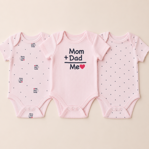 Set de 3 bodys manga corta Sterling Baby® rosado – 6 meses