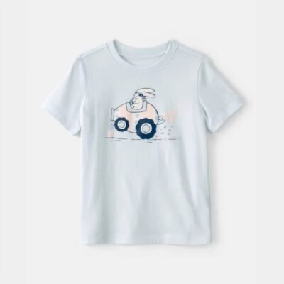 Camiseta Carter's Celeste con Conejito en Auto – Talla 2T