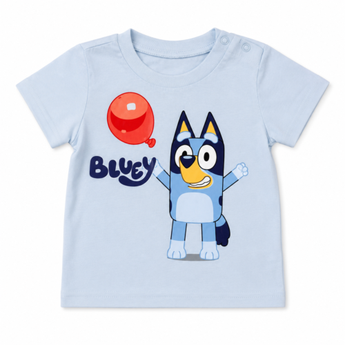 Camiseta Bluey celeste para bebé niño talla 6-9 meses