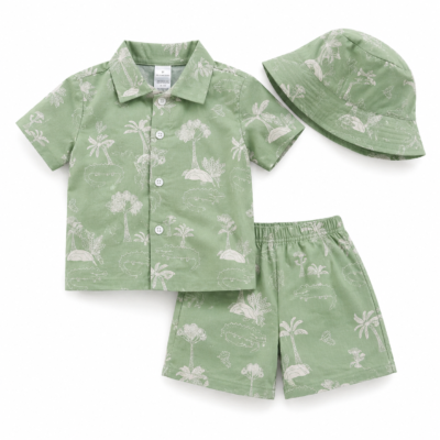 Conjunto Little Rebels de 3 Piezas con Sombrero Tropical para Niño – Talla 3T