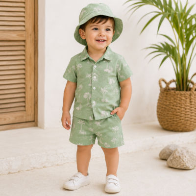 Conjunto Little Rebels de 3 Piezas con Sombrero Tropical para Niño – Talla 3T