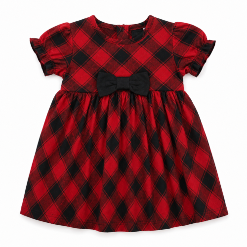 Vestido Cuadros Rojos para Bebita con Lazo | 9 Meses