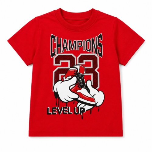 Camiseta Infantil Roja "Champions 23 Level Up" – Talla 4