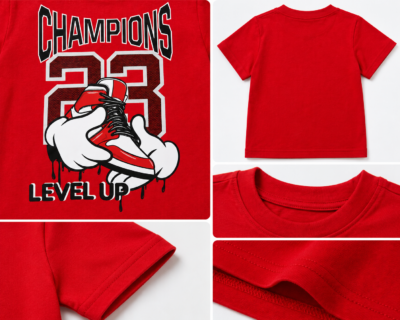 Camiseta Infantil Roja "Champions 23 Level Up" – Talla 4