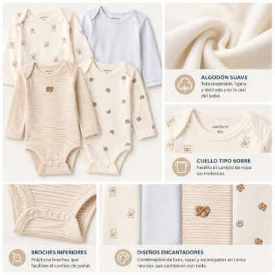 2026/07/828061.png Set de 4 Bodys Carter's Manga Larga | 12 Meses