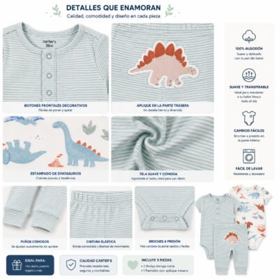 Conjunto Carter's 3 Piezas Dinosaurios | 18 Meses