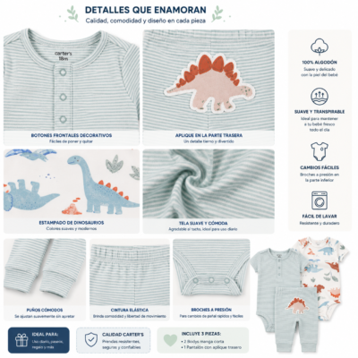 Conjunto Carter's 3 Piezas Dinosaurios | 18 Meses