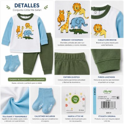 Conjunto Little Me de 3 Piezas Safari | 6 Meses