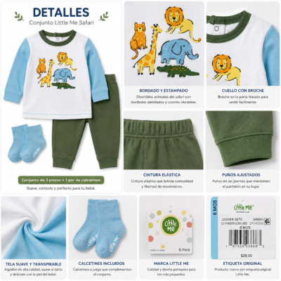 Conjunto Little Me de 3 Piezas Safari | 6 Meses