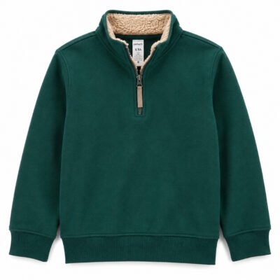 Suéter Polar Carter's Niño Verde con Forro Sherpa y Cierre 1/4 – Talla 8