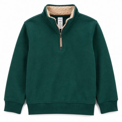 Suéter Polar Carter's Niño Verde con Forro Sherpa y Cierre 1/4 – Talla 8