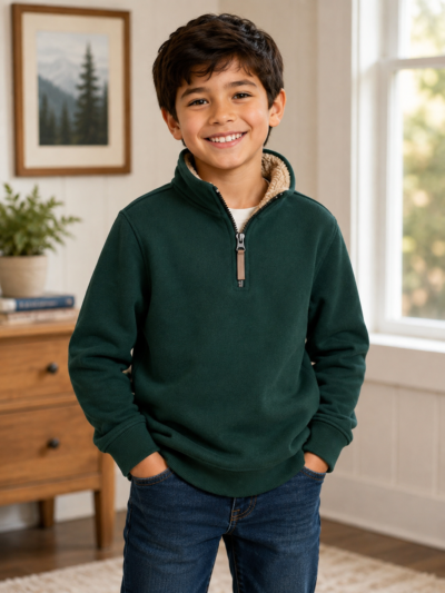 Suéter Polar Carter's Niño Verde con Forro Sherpa y Cierre 1/4 – Talla 8