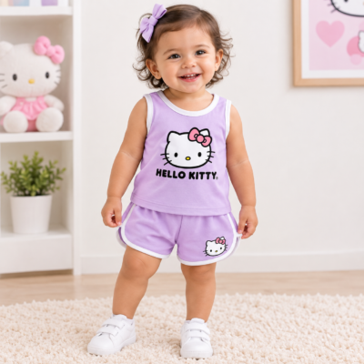Conjunto Hello Kitty para niña 2 piezas lila con short | Talla 18 meses