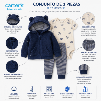 2026/08/1000153955.png Conjunto de 3 Piezas para Bebé con Capucha – Carter’s 12 Meses