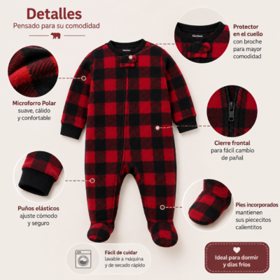 2026/08/1014475.png Mono Pijama Gerber para Bebé 12 Meses – Polar Rojo y Negro de Cuadros
