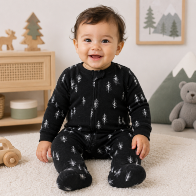 Pijama enterizo polar para bebé 18 meses con pies – Bosque negro