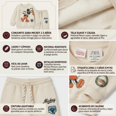 Conjunto Zara para Niño 2/3 Años – Mickey Mouse, Buzo y Pantalón