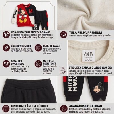 Conjunto Zara para Niño 2/3 Años – Mickey Mouse, Buzo y Pantalón