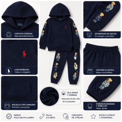 Conjunto Polo Ralph Lauren para Niño 2/3 Años – Sudadera con Capucha y Pantalón Estampado